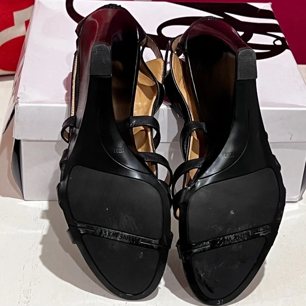 Nine West Black Strappy Wedge Heels
